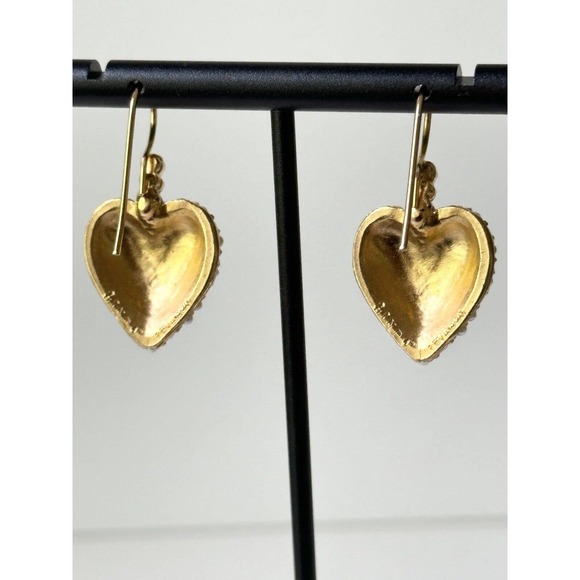 Linda Levinson SIGNED Heart Drop Gold Faux Pearl Turquoise Crystal Pave Earrings - Picture 9 of 16